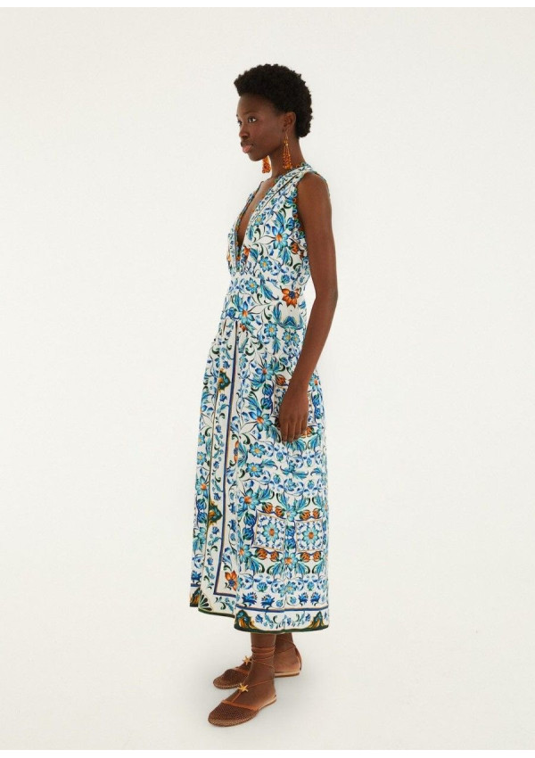 FARM RIO FLORA TILE MIDI DRESS
