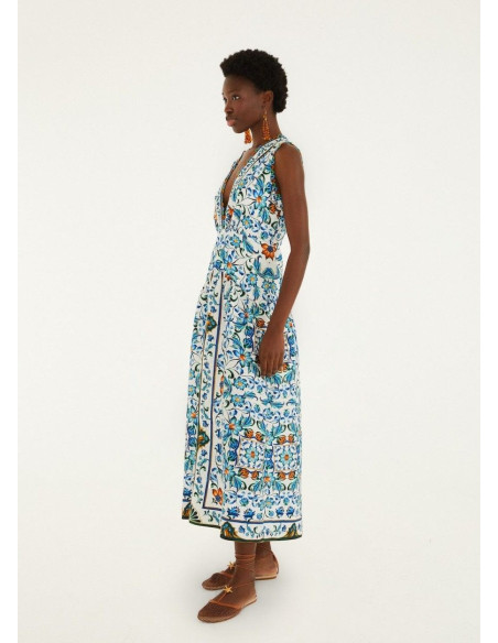 FARM RIO FLORA TILE MIDI DRESS