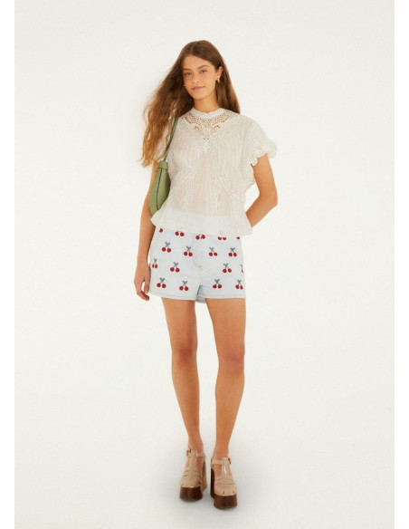 FARM RIO BLUSA OFF WHITE BORDADA