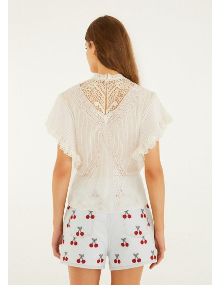 FARM RIO BLUSA OFF WHITE BORDADA