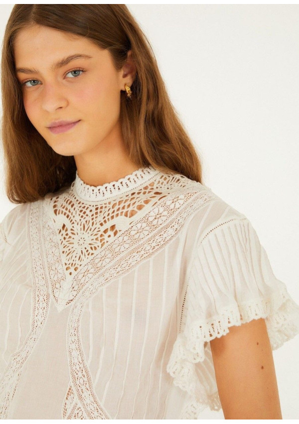 FARM RIO BLUSA OFF WHITE BORDADA