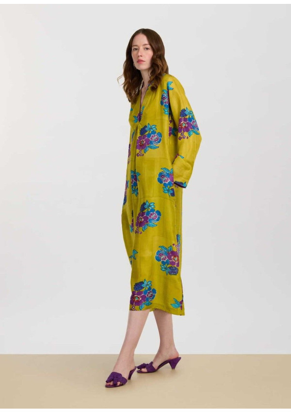 LISA CORTI RADHA CAFTAN SILK GREEN