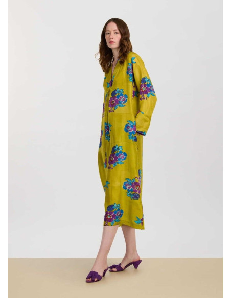LISA CORTI RADHA CAFTAN SILK GREEN