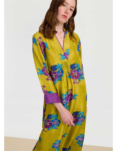 LISA CORTI RADHA CAFTAN SILK GREEN