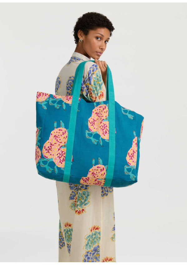 LISA CORTI SHOPPING BAG CANVAS FLORES