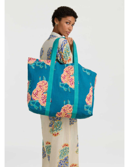 LISA CORTI SHOPPING BAG CANVAS FLORES