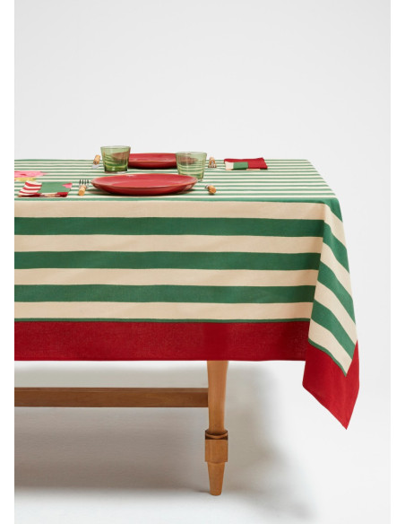 LISA CORTI MANTEL TABLECOTH STRIPES GREEN 180X180CM.