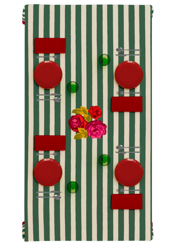 LISA CORTI MANTEL TABLECOTH STRIPES GREEN 180X180CM.