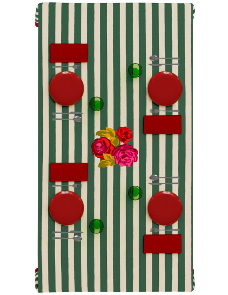 LISA CORTI MANTEL TABLECOTH STRIPES GREEN 180X180CM.
