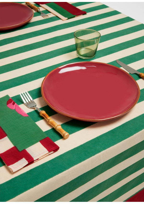 LISA CORTI MANTEL TABLECOTH STRIPES GREEN 180X180CM.