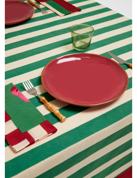 LISA CORTI MANTEL TABLECOTH STRIPES GREEN 180X180CM.