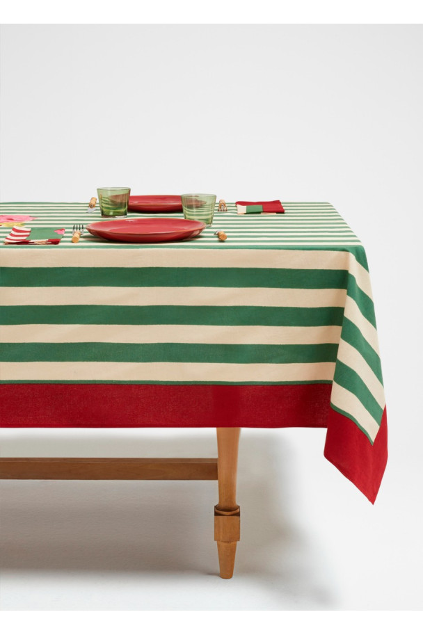 LISA CORTI MANTEL TABLECOTH STRIPES GREEN 180X180CM.