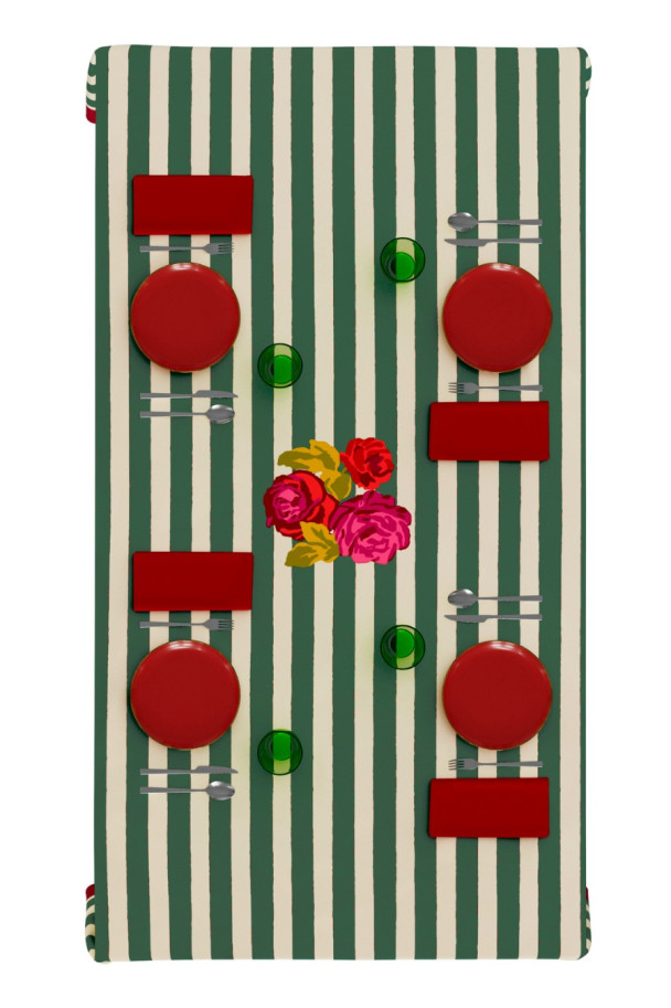 LISA CORTI MANTEL TABLECOTH STRIPES GREEN 220X220 CM.