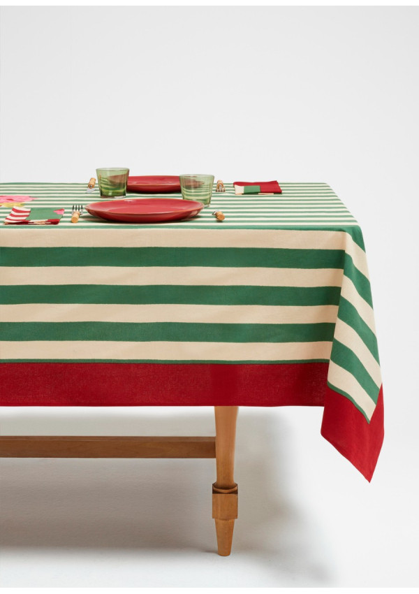 LISA CORTI MANTEL TABLECOTH STRIPES GREEN 220X220 CM.
