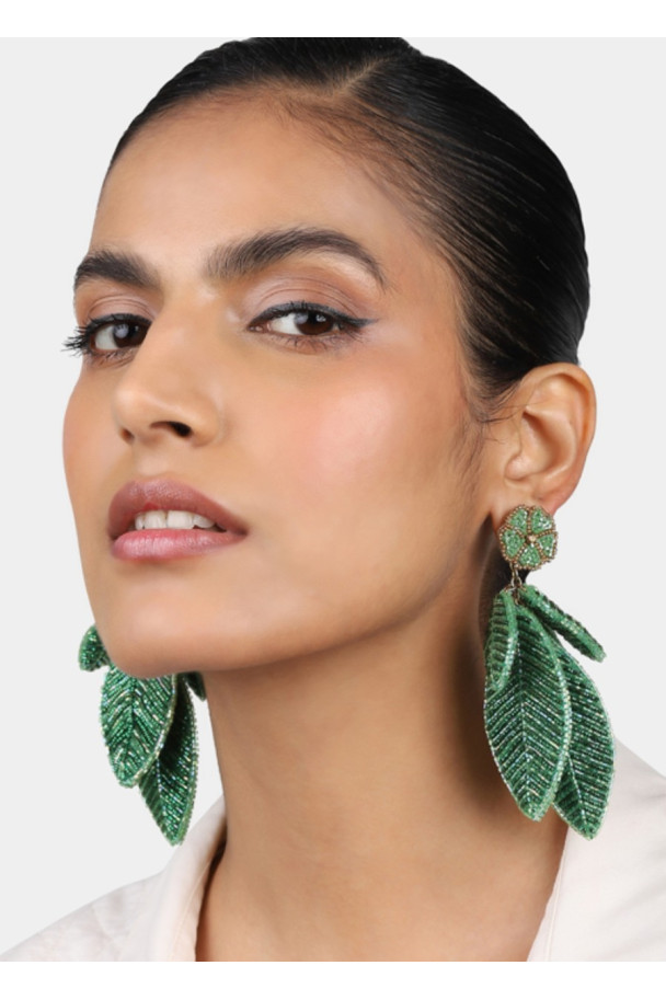 OLIVIA DAR LEAF EARRINGS GREEN