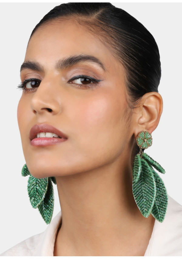OLIVIA DAR LEAF EARRINGS GREEN
