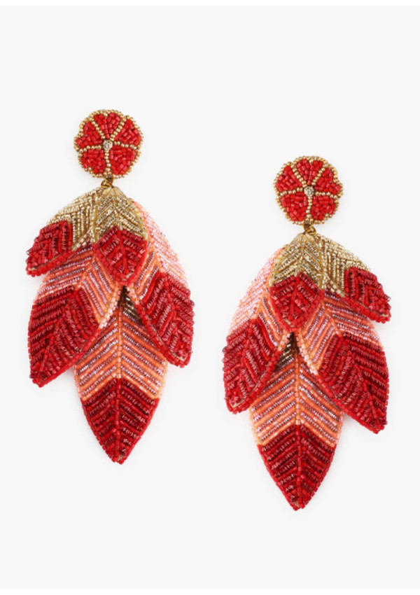 OLIVIA DAR LEAF EARRINGS MULTI CORAL
