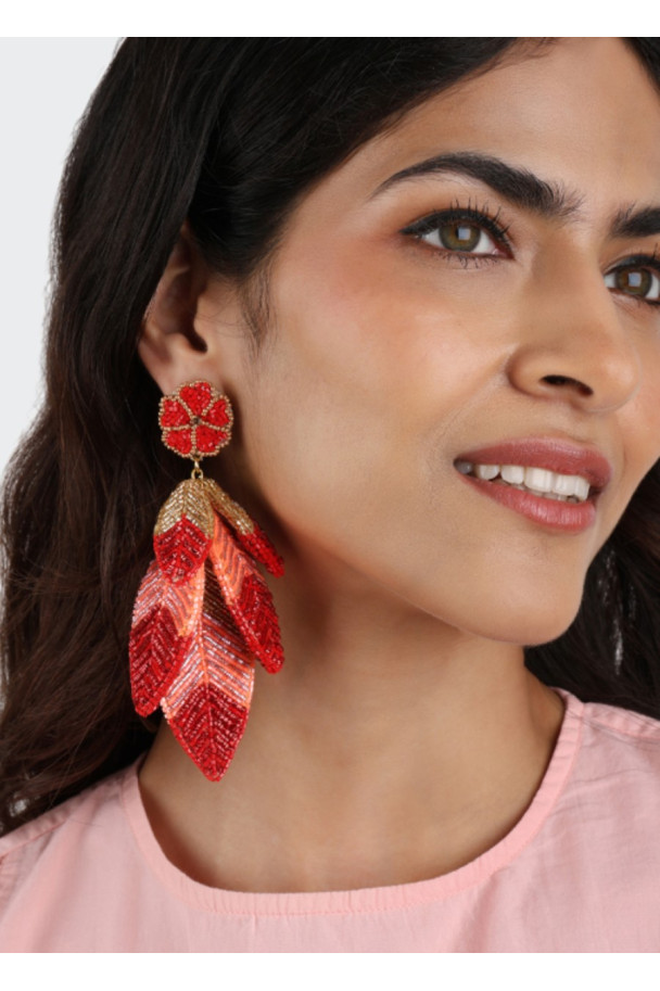 OLIVIA DAR LEAF EARRINGS MULTI CORAL