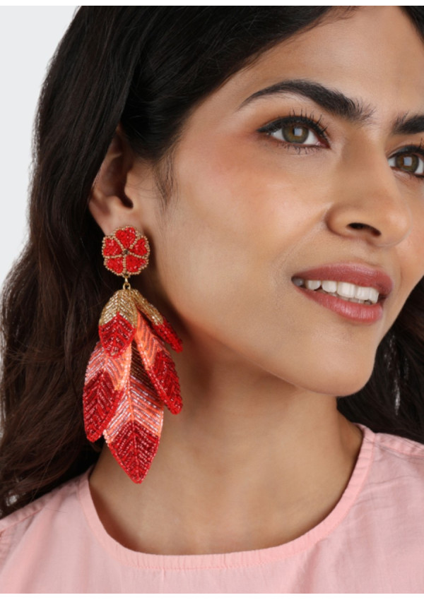 OLIVIA DAR LEAF EARRINGS MULTI CORAL