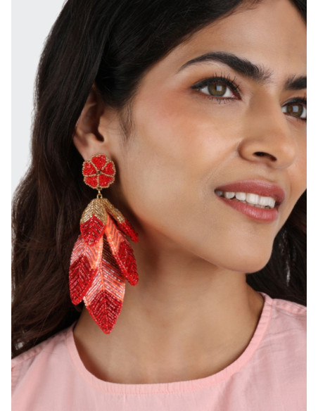 OLIVIA DAR LEAF EARRINGS MULTI CORAL