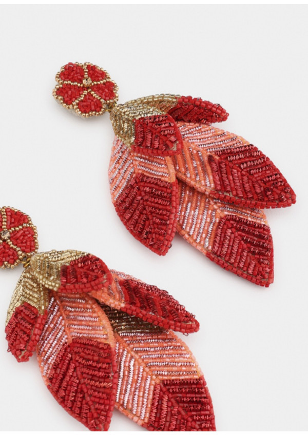 OLIVIA DAR LEAF EARRINGS MULTI CORAL