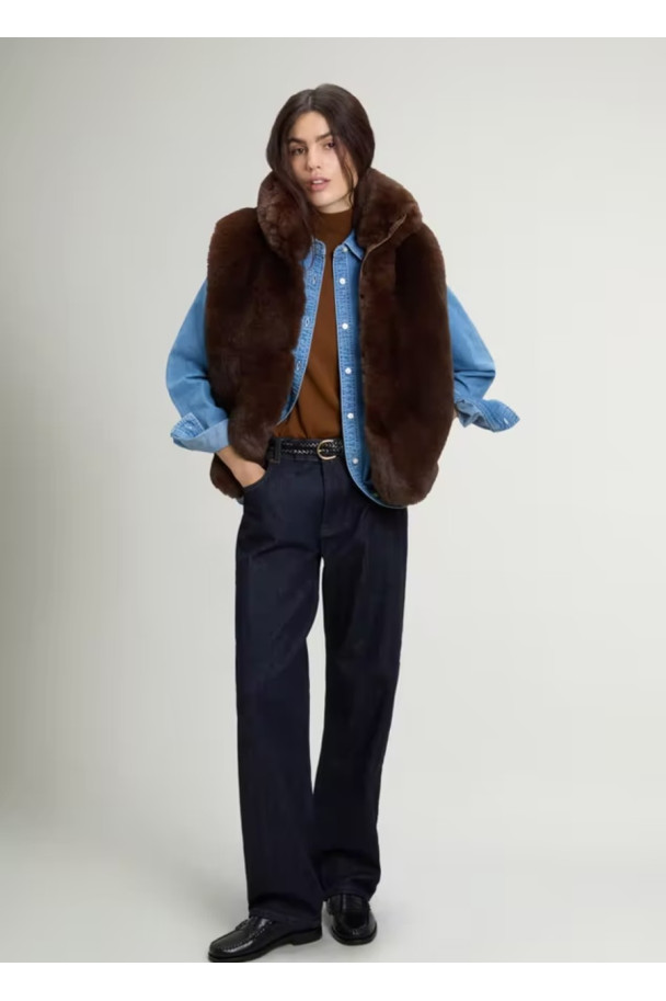 WOOLRICH CHALECO HYBRID CURLY DARK EARTH