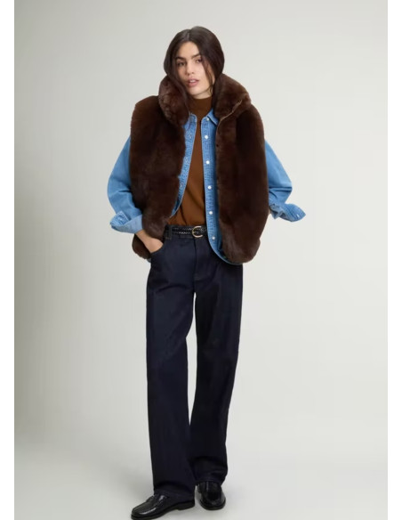 WOOLRICH CHALECO HYBRID CURLY DARK EARTH