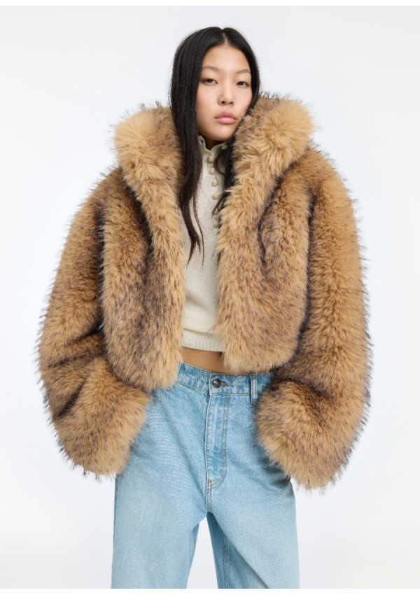 ROTATE CHAQUETA CROP FAUX FUR NOUGAT