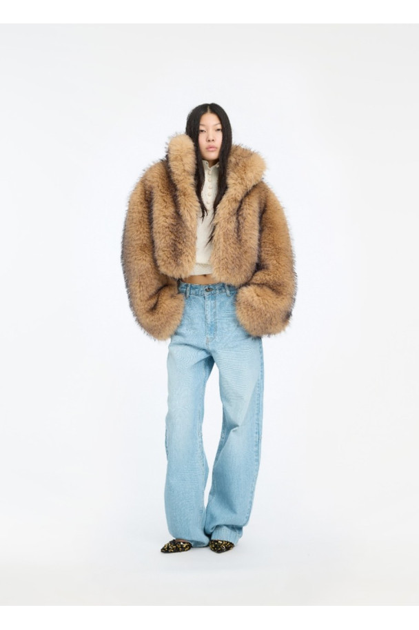 ROTATE CHAQUETA CROP FAUX FUR NOUGAT