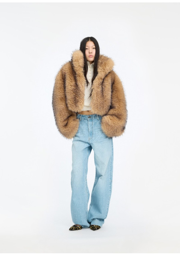 ROTATE CHAQUETA CROP FAUX FUR NOUGAT