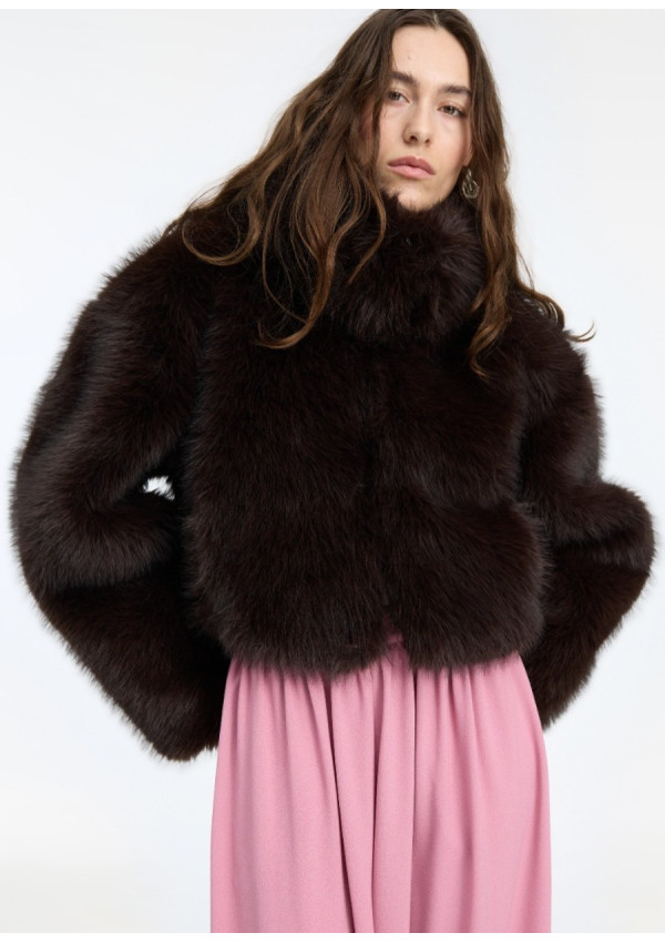 ROTATE CHAQUETA FAUR FUX CROPPED BROWN