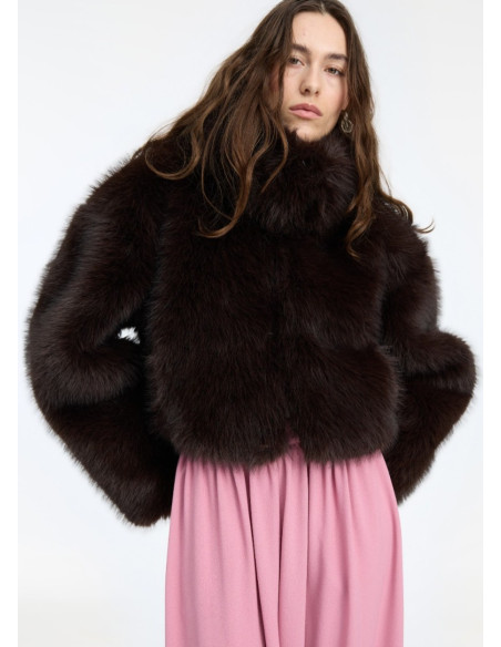 ROTATE CHAQUETA FAUR FUX CROPPED BROWN