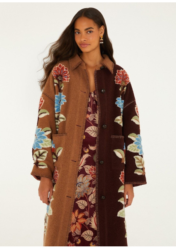 FARM RIO ABRIGO DELHI FLORAL MIDI