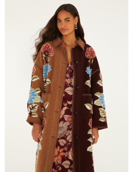 FARM RIO ABRIGO DELHI FLORAL MIDI