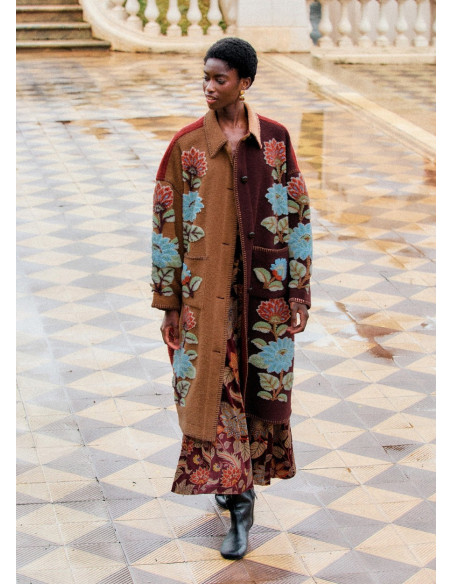 FARM RIO ABRIGO DELHI FLORAL MIDI