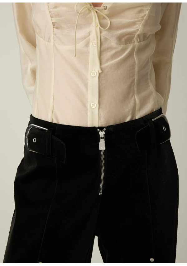 LAAGAM KAORI BLACK TEXTURED PANTS