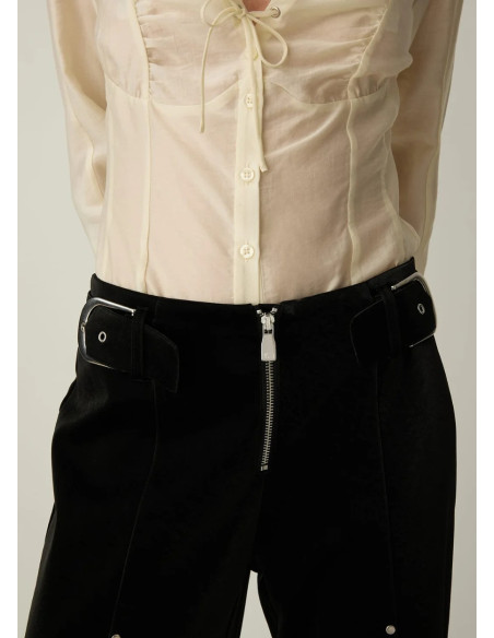 LAAGAM KAORI BLACK TEXTURED PANTS