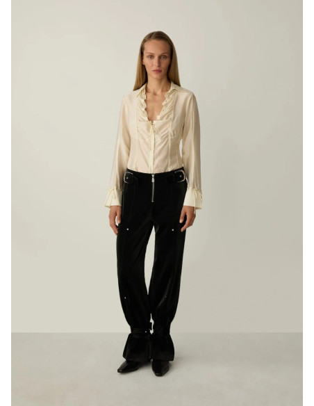 LAAGAM KAORI BLACK TEXTURED PANTS