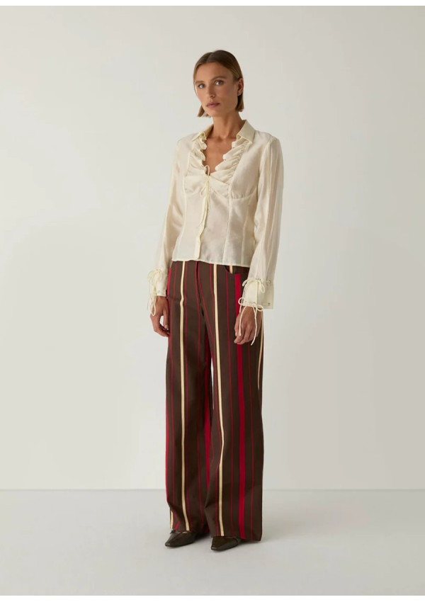 LAAGAM LEROY DARK BROWN STRIPPED TWILL PANTS