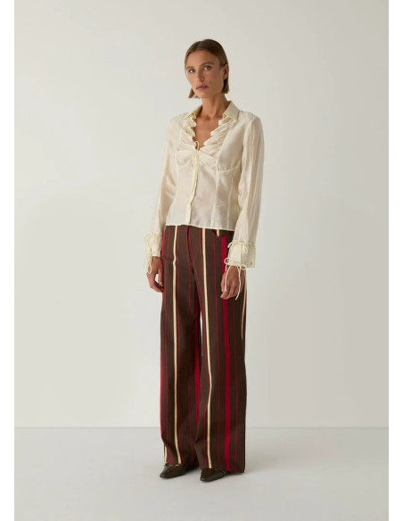 LAAGAM LEROY DARK BROWN STRIPPED TWILL PANTS