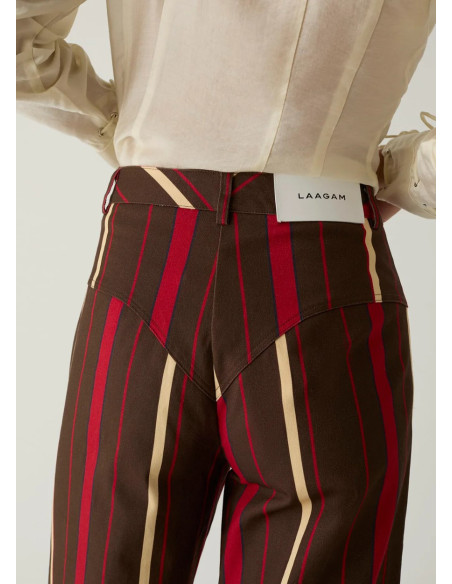 LAAGAM LEROY DARK BROWN STRIPPED TWILL PANTS