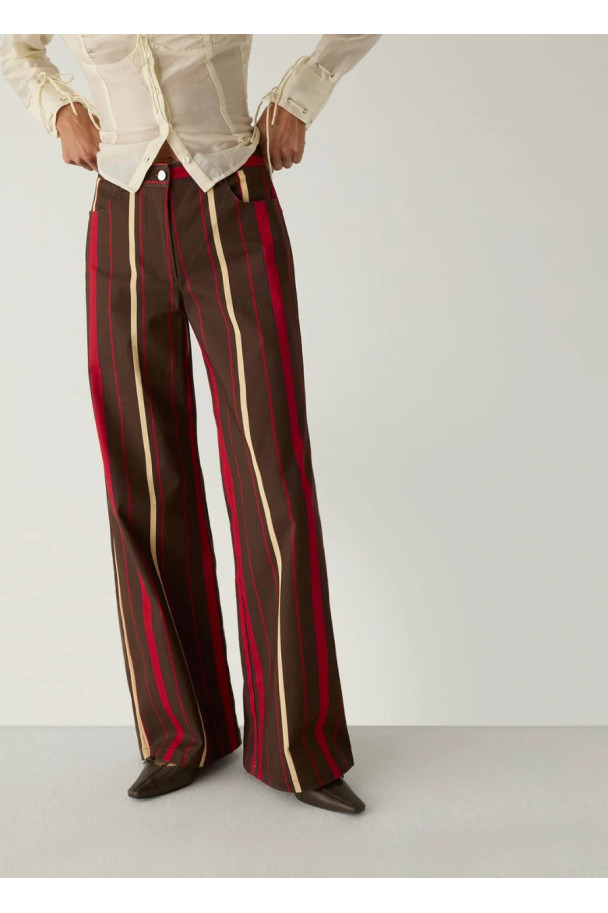 LAAGAM LEROY DARK BROWN STRIPPED TWILL PANTS
