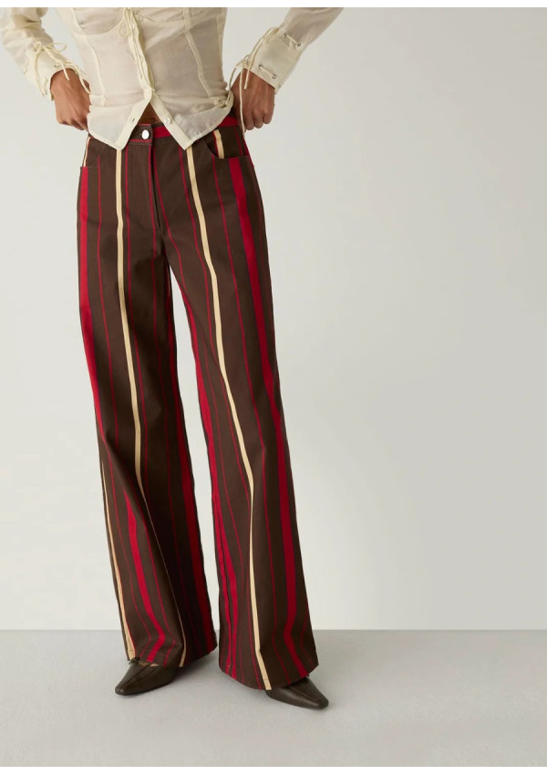 LAAGAM LEROY DARK BROWN STRIPPED TWILL PANTS