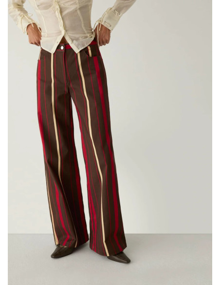 LAAGAM LEROY DARK BROWN STRIPPED TWILL PANTS
