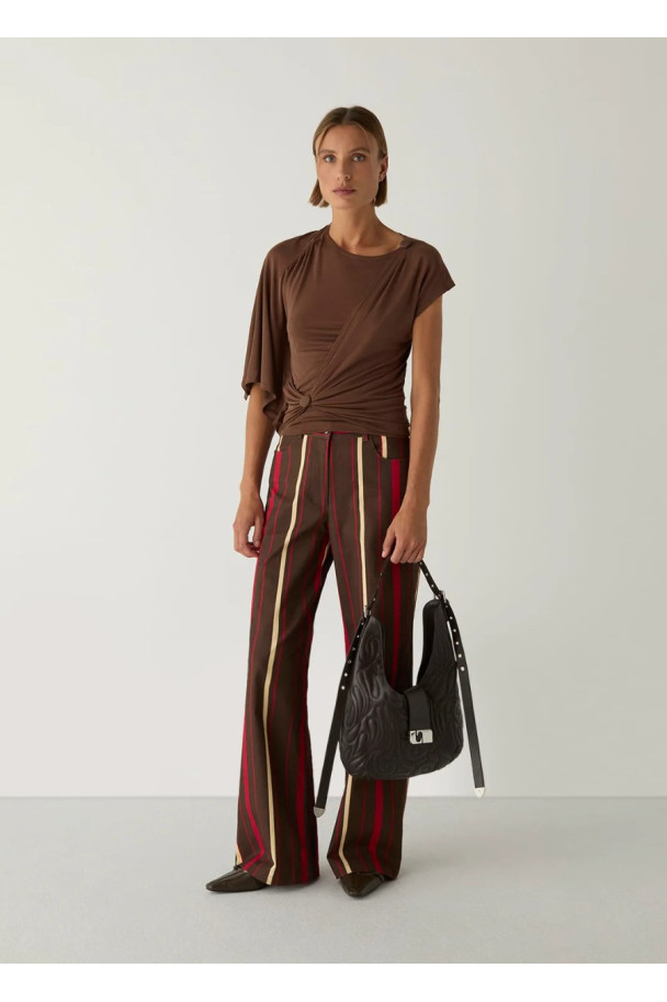 LAAGAM ALF BROWN ASYMMETRIC DRAPPED TOP