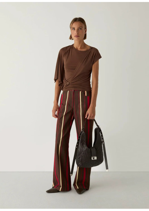 LAAGAM ALF BROWN ASYMMETRIC DRAPPED TOP