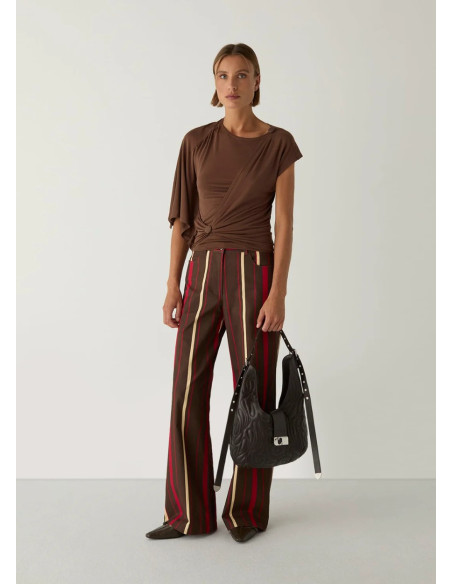 LAAGAM ALF BROWN ASYMMETRIC DRAPPED TOP
